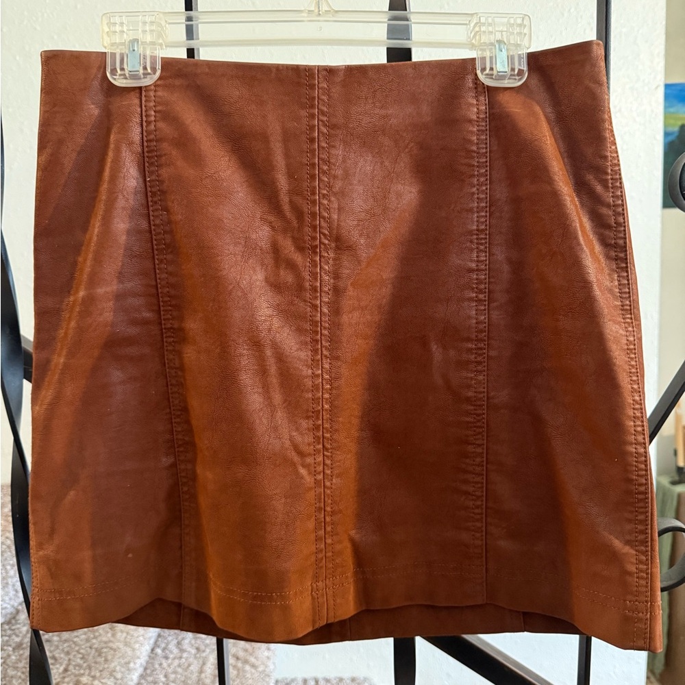 Free People Brown Faux Leather Mini Skirt